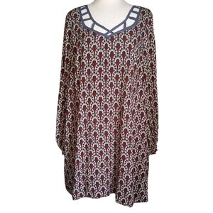 Entro Mod Print Tunic Top‎ / Mini Dress Long Sleeve W/ Pockets Size Medium